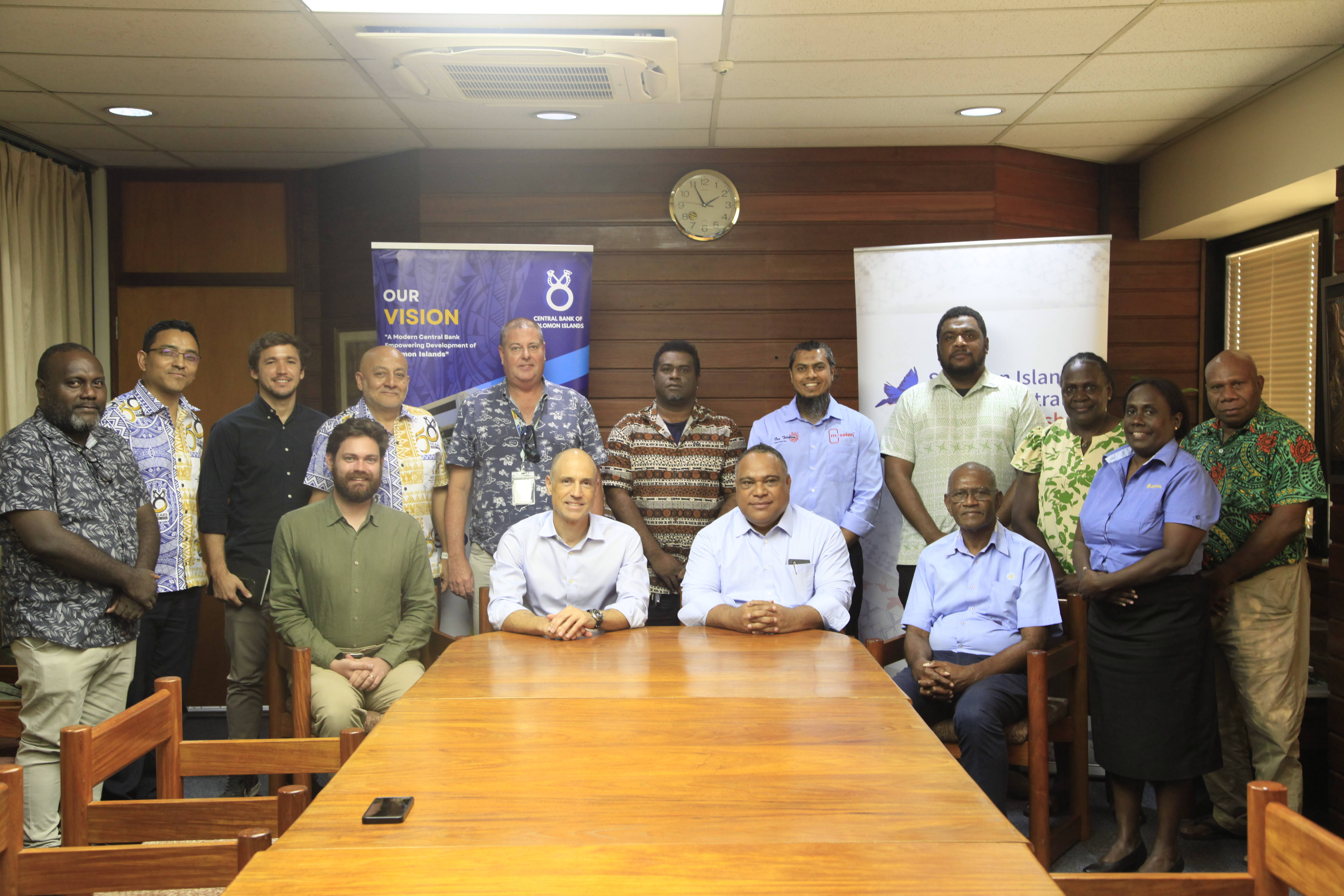 Australia’s Deputy High Commissioner Andrew Schloeffel and CBSI Governor Dr. Luke Forau gather with senior representatives of government, financial institutions and other stakeholders to announce Phase 2 of the QR Code Project